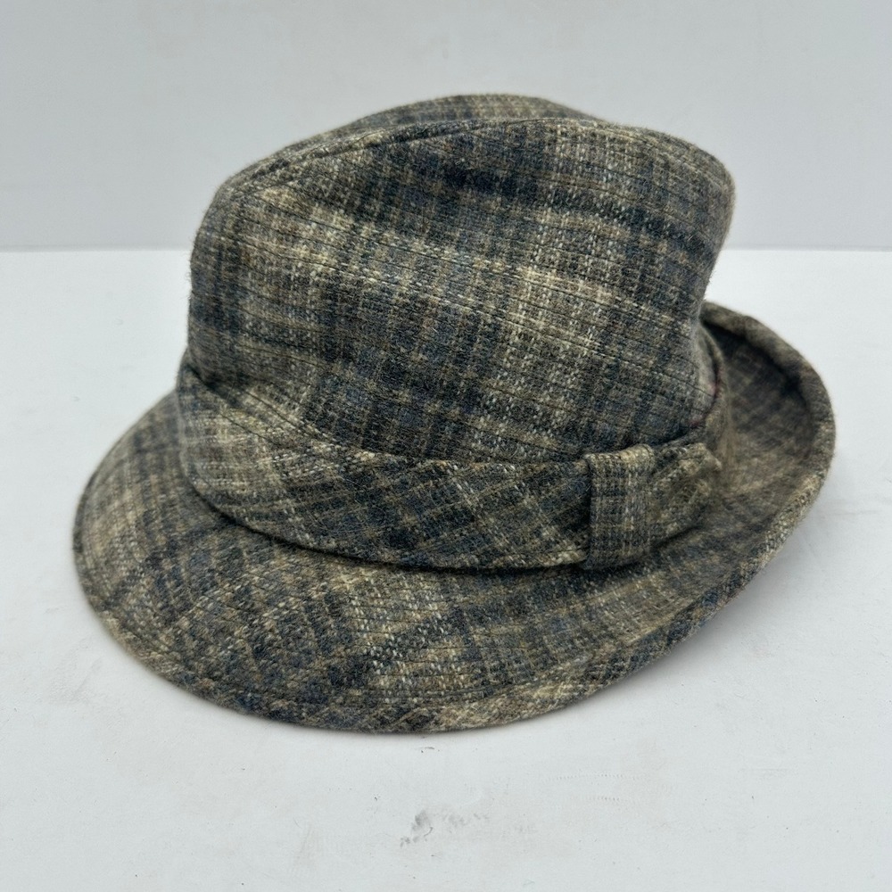 Dobbs Fifth Avenue Mens Plaid Wool Fedora Trilby Hat Mid Century Tweed Dapper
